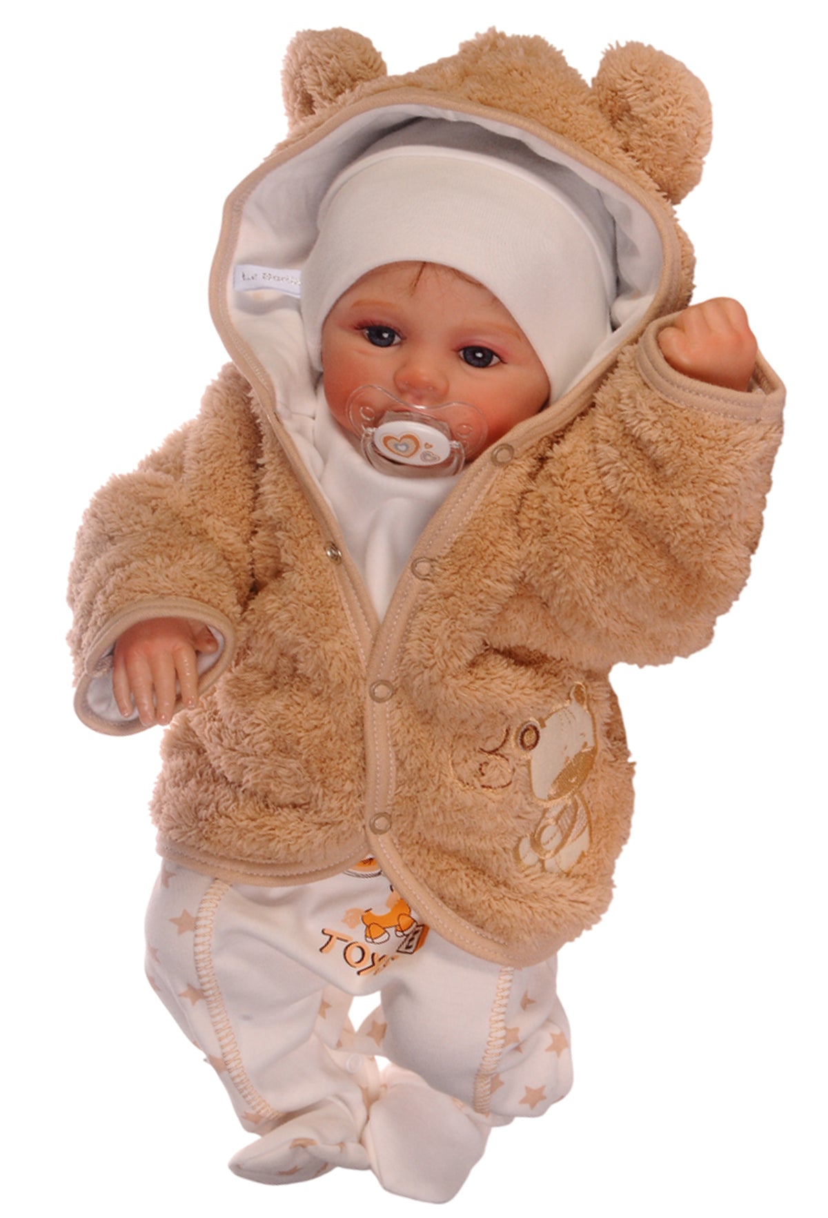 Erstlingsausstattung 5tlg Strampler Jacke Mütze Langarmshirt Lätzchen in Beige
