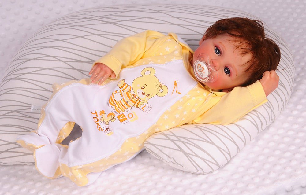 Strampler Mütze und Hemdchen Baby Anzug in Gelb mit Bärchen
