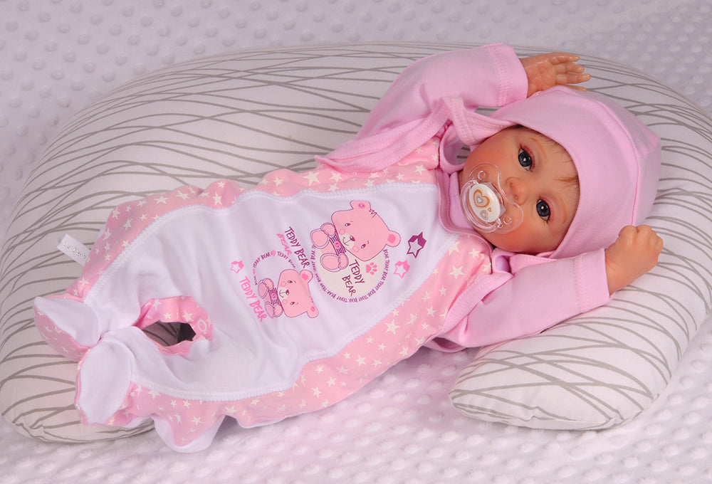 Strampler Mütze und Hemdchen Baby Anzug in Rosa mit Bären
