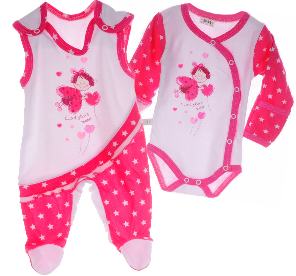 Strampler und Wickelbody mit Kratzschutz in Pink mit Marienkäfer