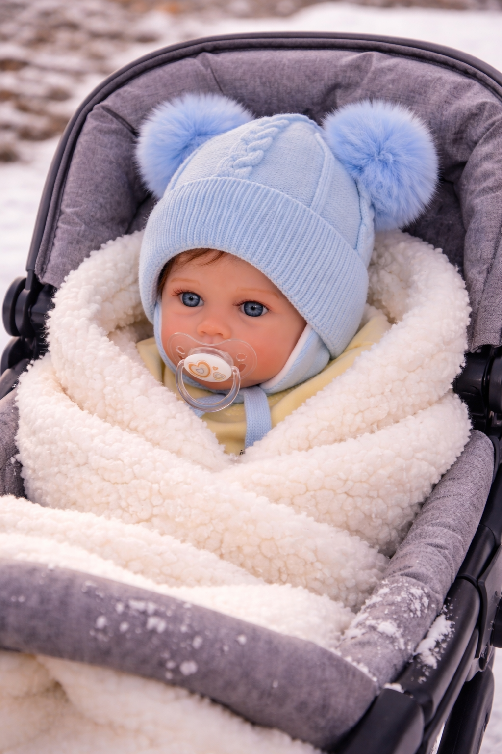 Mütze mit Bommeln Babymütze in Blau