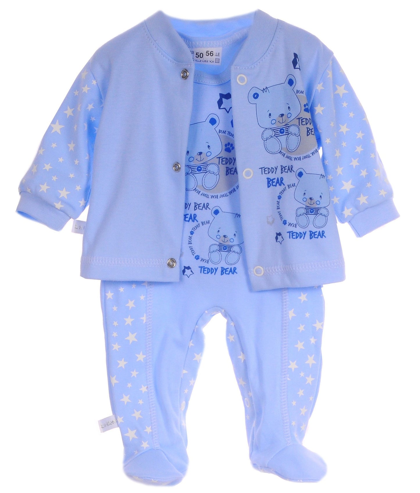 Strampler Hemdchen Baby Anzug in Blau mit Sternchen und Bären