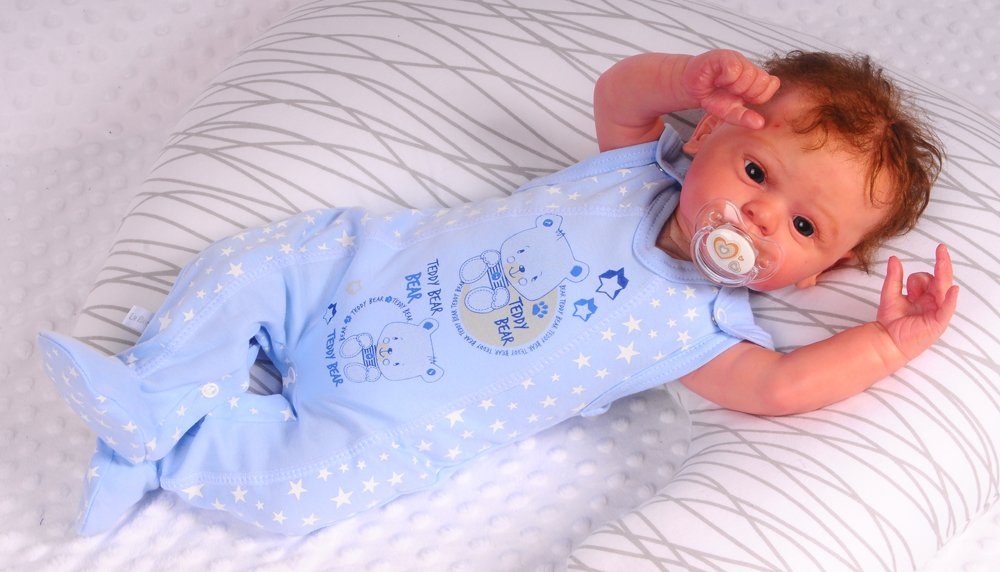 Strampler ärmellos in Blau mit Sternen Muster und Bärchen Aufdruck