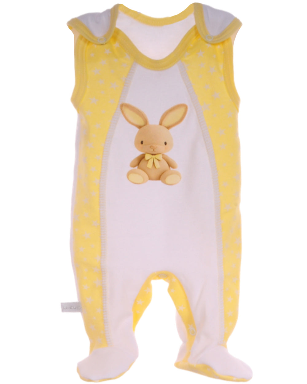 Baby Strampler Einteiler in weiß gelb mit Hasen
