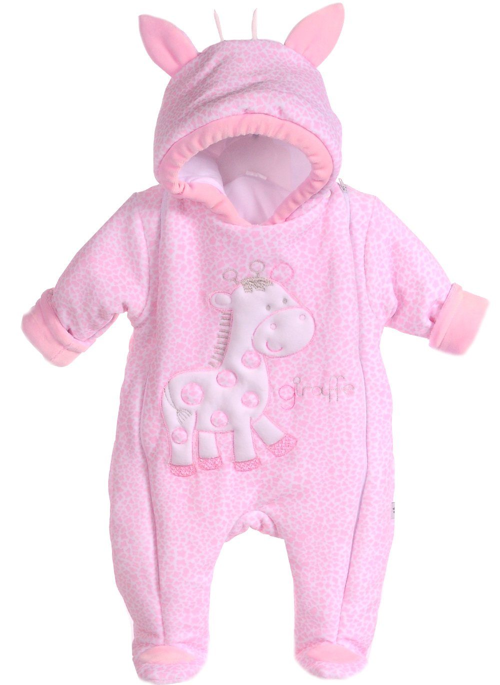 Schneeoverall Baby Wagenanzug Nickioverall Overall Schneeanzug in Rosa mit Giraffe