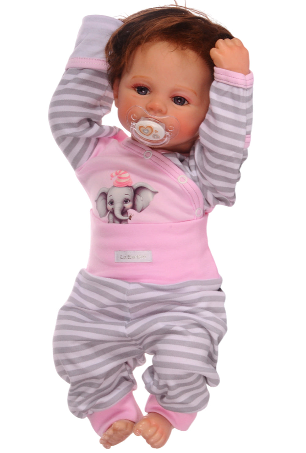 Baby Anzug Wickelbody Hose Mütze in Rosa mit Elefanten Aufdruck