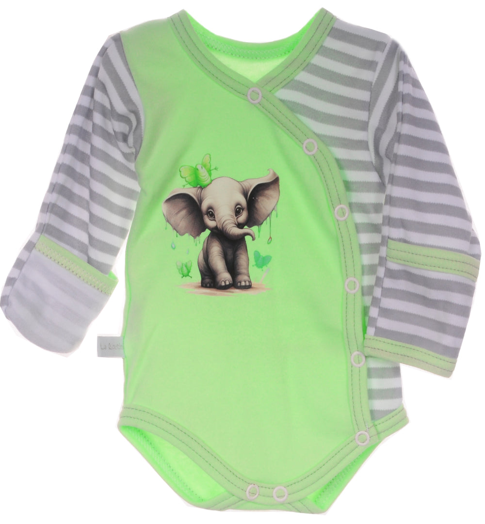 Baby Body Wickelbody mit Kratzschutz in Gerün gestreift