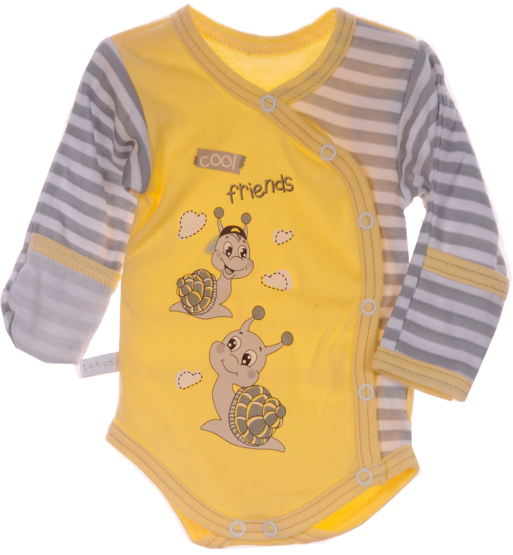 Baby Body mit Kratzschutz Wickelbody in Gelb mit Schnecken