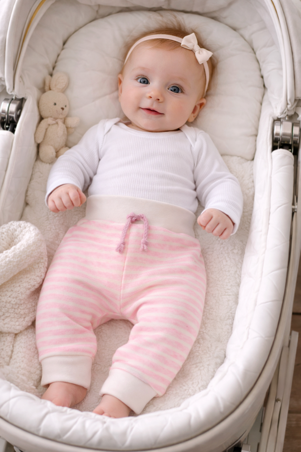 Baby Hose geringelt Mitwachshose in Creme Rosa
