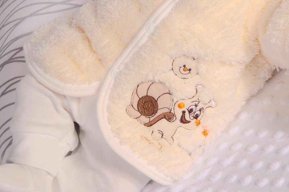 Baby Jacke Fleece Jäckchen in Creme mit Schnecken Erstlingsjacke gefüttert