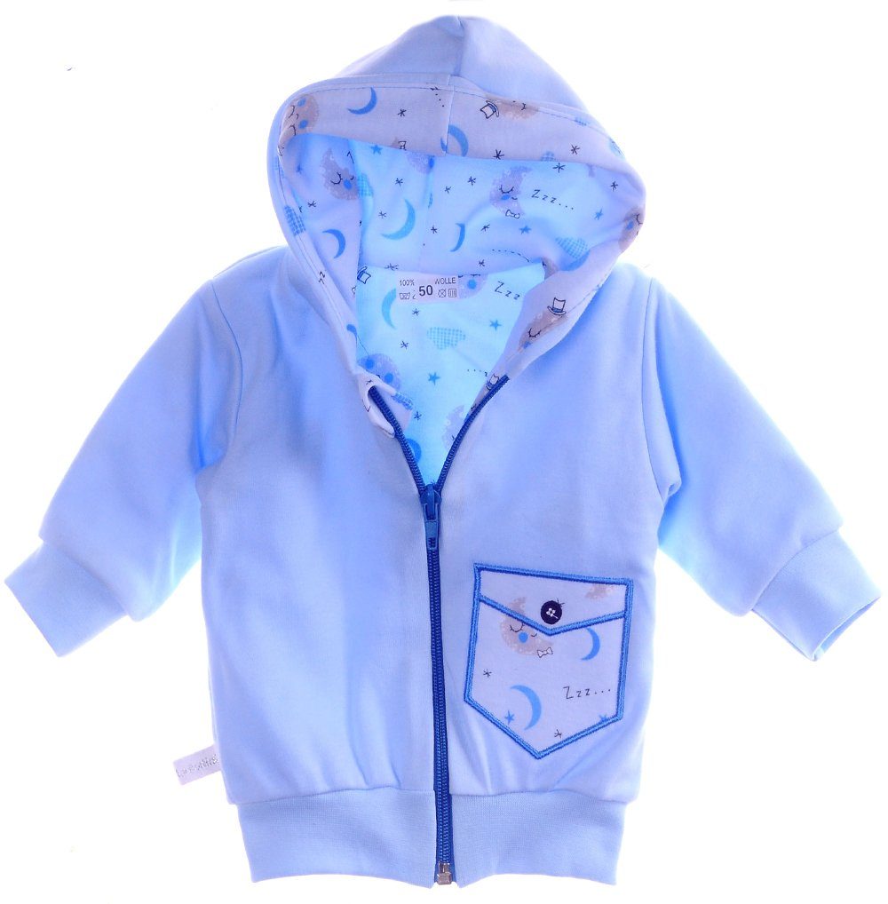 Baby Jacke Swetjacke mit Kapuze in Blau mit Wolkenmuster