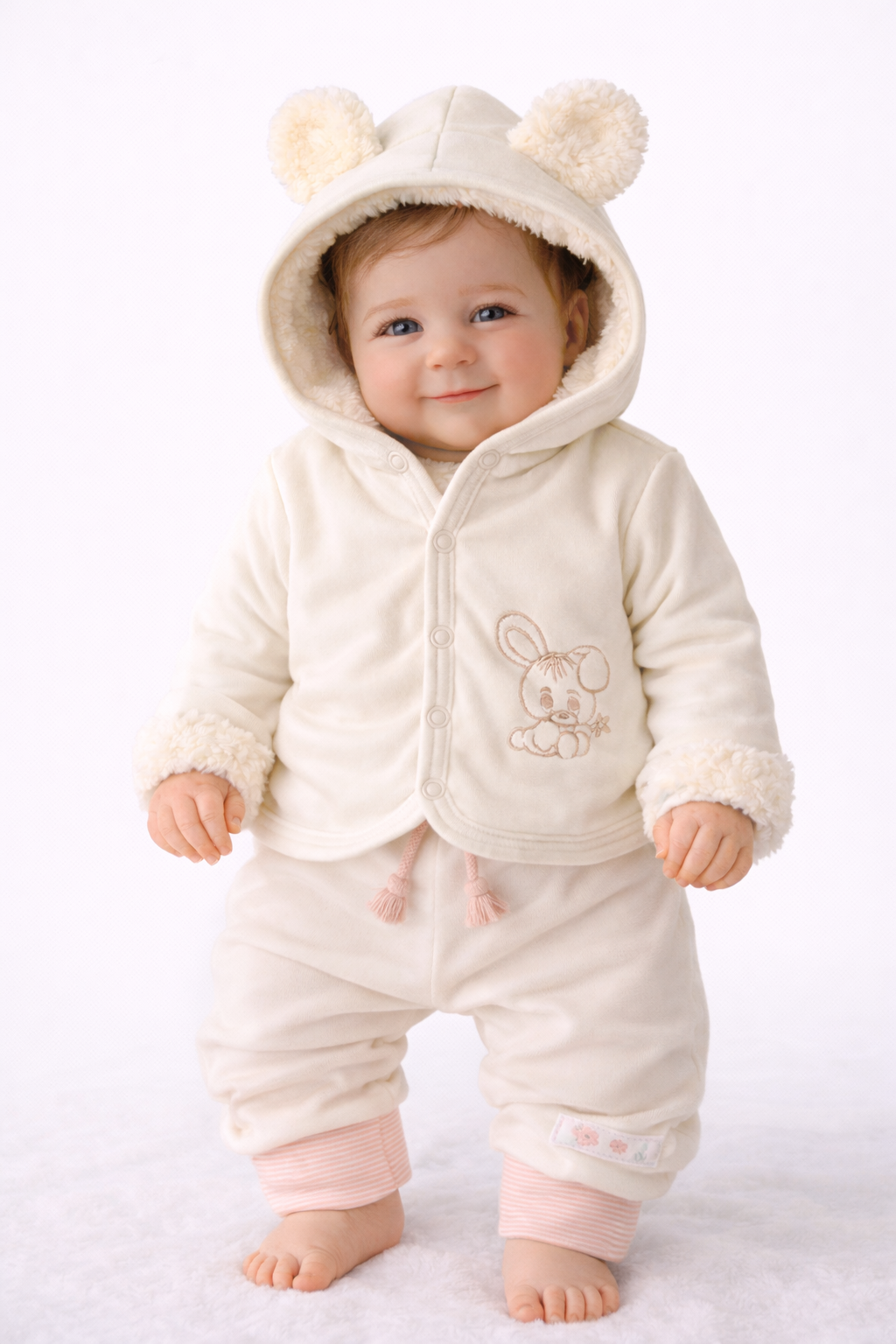 Baby Jacke Erstlingsjacke aus Fleece und Baumwolle in Creme
