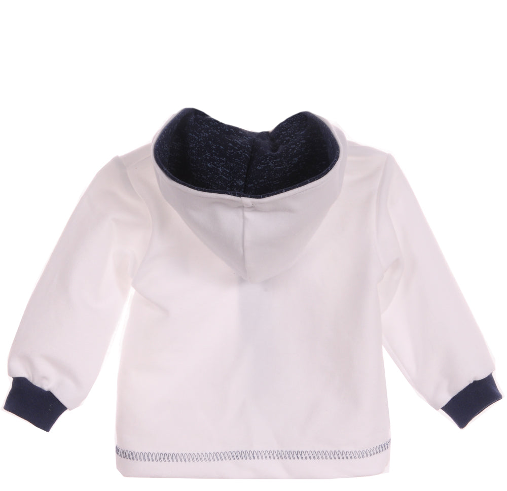 Baby Jacke Swetjacke mit Kapuze in Weiß Blau