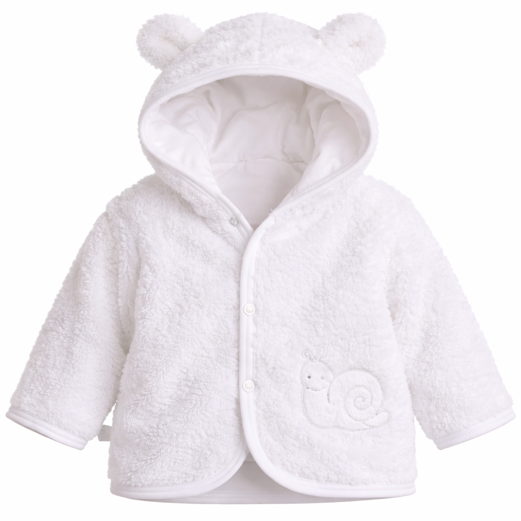 Baby Jacke Fleece Jäckchen in Weiß mit Schnecken Erstlingsjacke