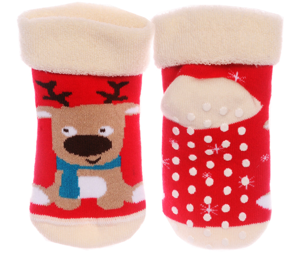 Thermosocken Socken Weihnachten warme Weihnachtssocken Antirutschsocken mit ABS Sohle genoppt in Rot mit Rentier