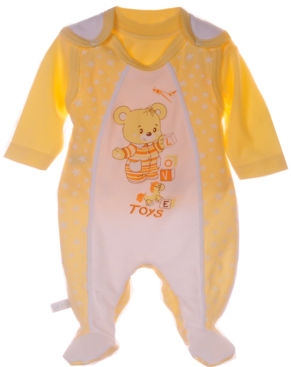Strampler Mütze und Hemdchen Baby Anzug in Gelb mit Bärchen