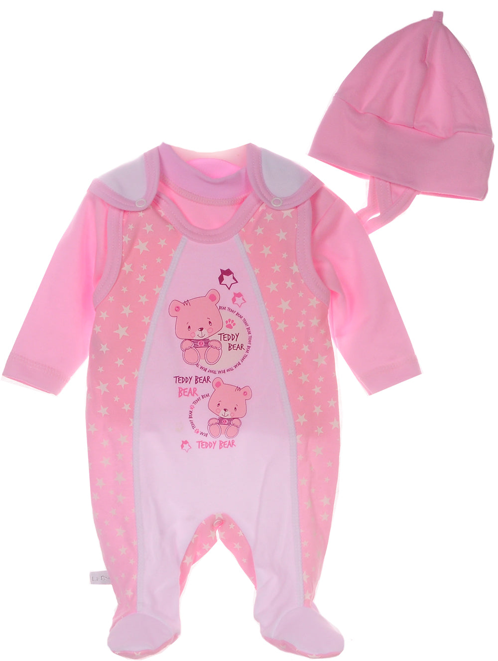 Strampler Mütze und Hemdchen Baby Anzug in Rosa mit Bären