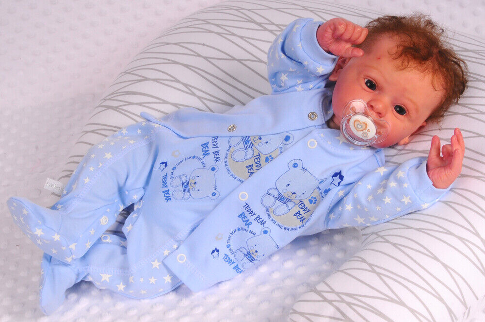 Strampler Hemdchen Baby Anzug in Blau mit Sternchen und Bären