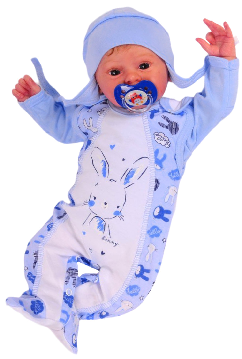 Erstlingsset Strampler Mütze und Hemdchen Baby Anzug in Blau mit Hasen