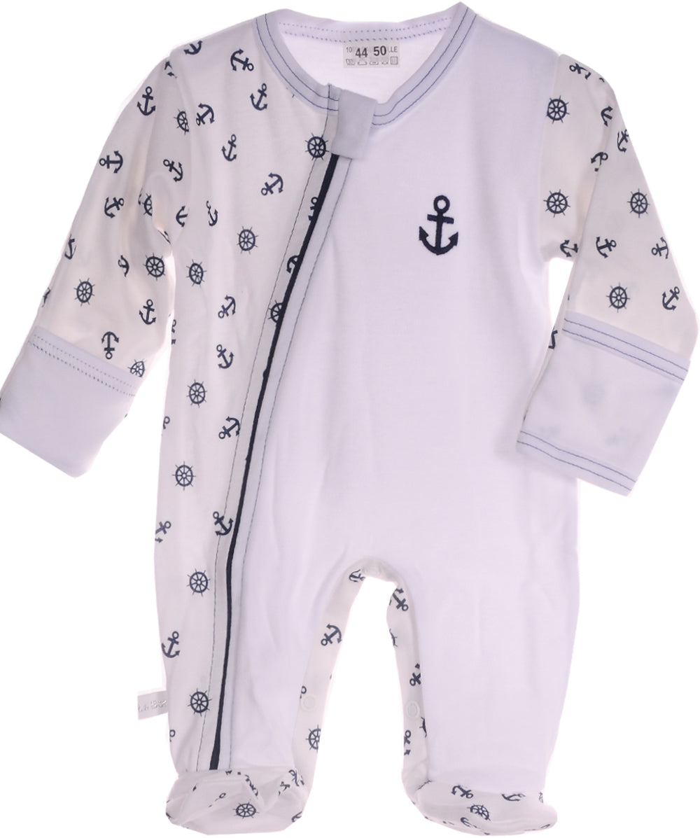 Baby Strampler Schlafanzug in Weiß mit Anker Muster
