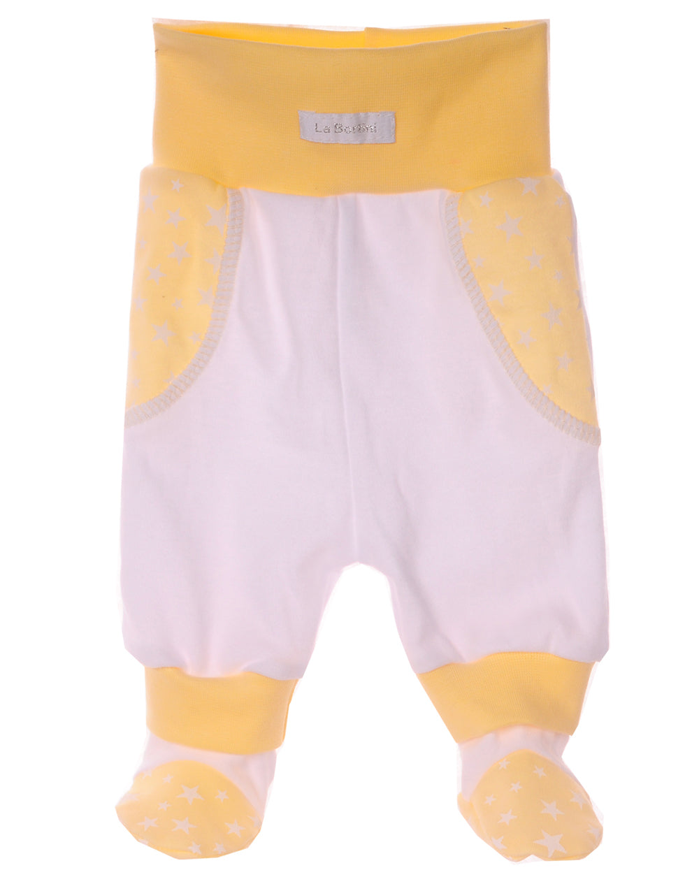 Baby Schlupfhose Hose mit Füßchen in Gelb mit Sternen