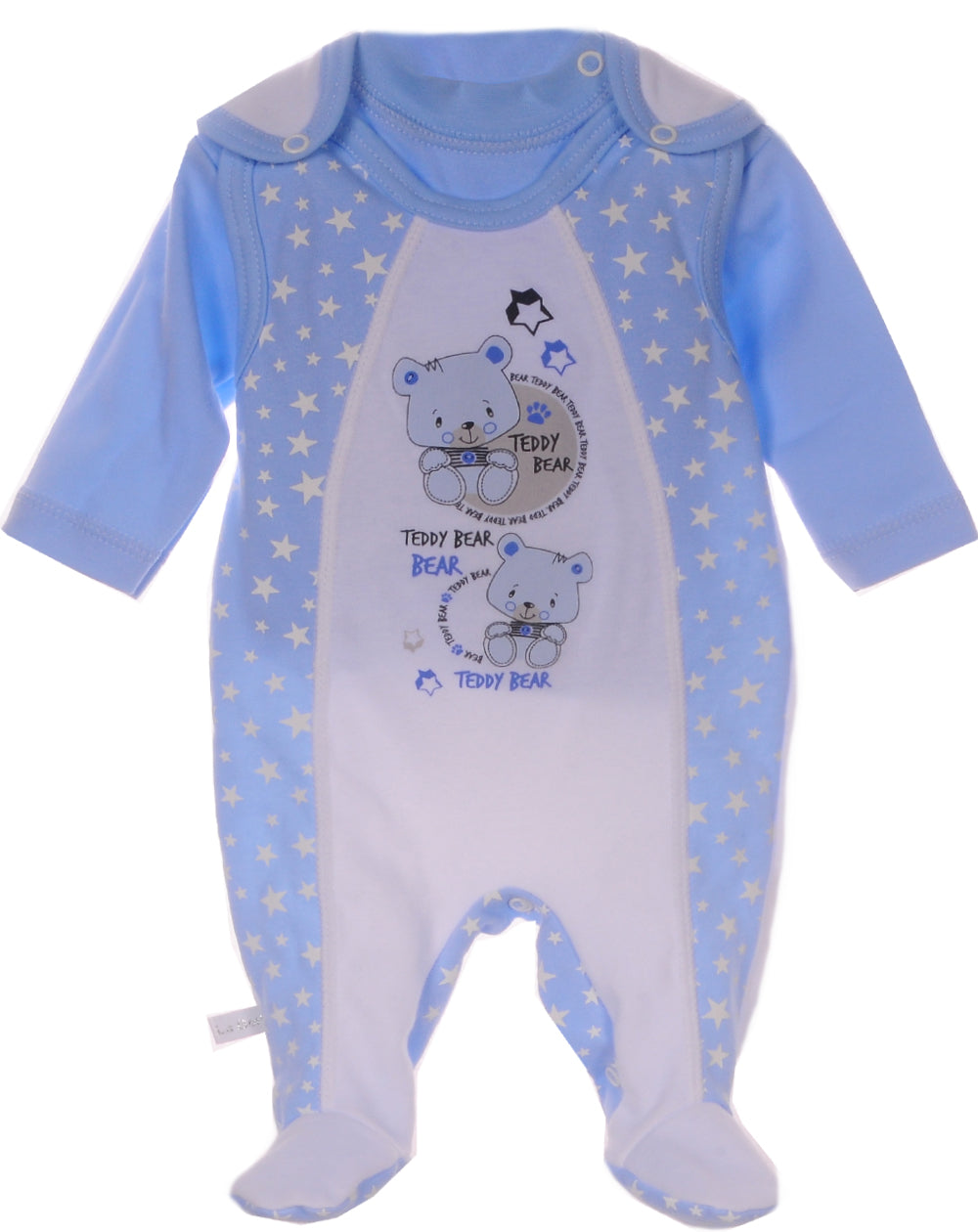 Strampler Mütze Hemdchen Baby Anzug in Blau mit Sternchen und Bärchen