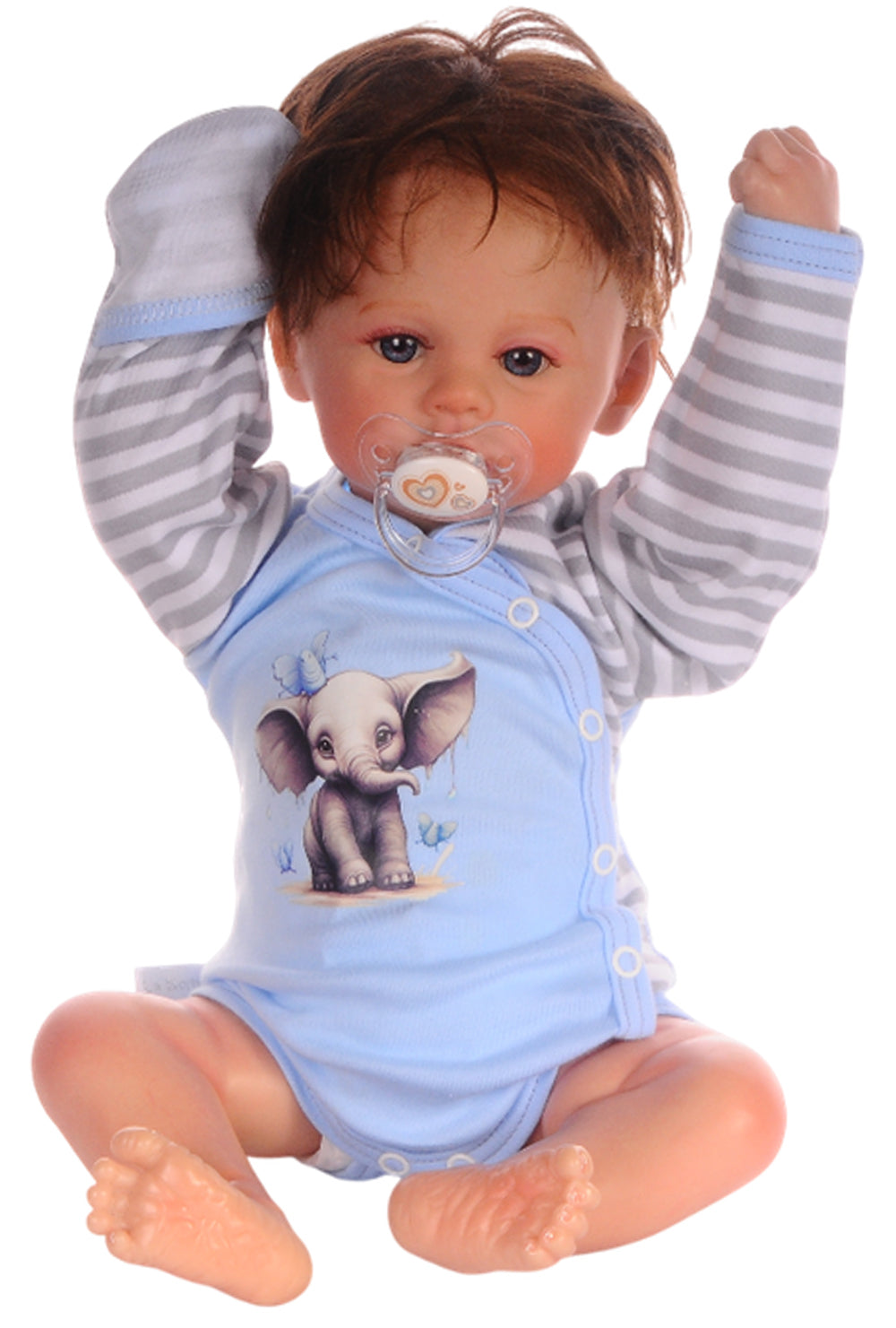Baby Anzug Wickelbody Hose Mütze in Blau mit Elefant