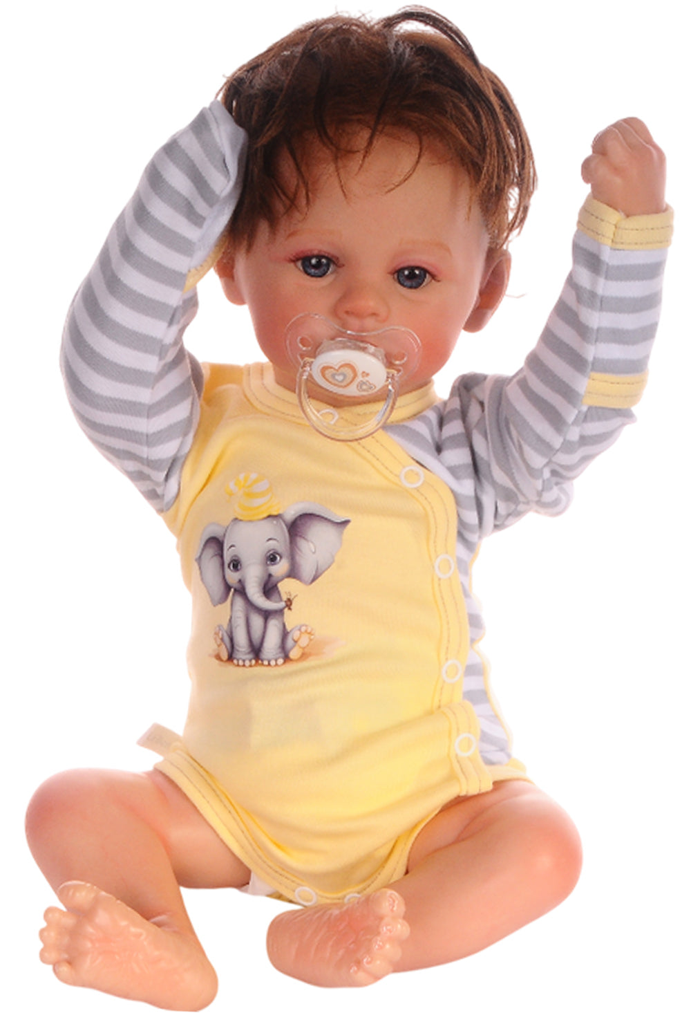 Baby Body Wickelbody langarm in Gelb mit Elefanten Aufdruck