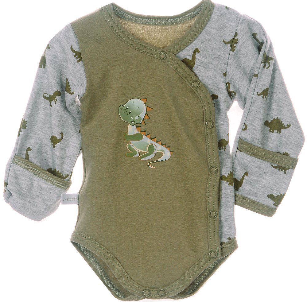 Baby Body Wickelbody langarm mit Kratzschutz mit Dino Aufdruck