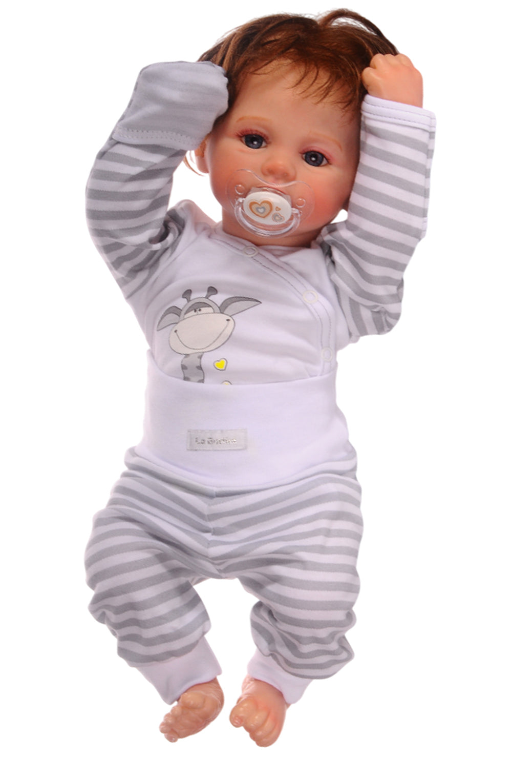 Baby Anzug Wickelbody Hose Mütze in Weiß mit Giraffen Aufdruck