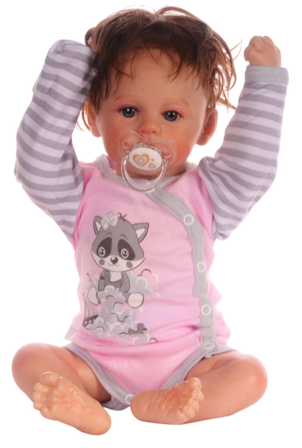 Baby Anzug Wickelbody Hose Mütze in Rosa mit Waschbär