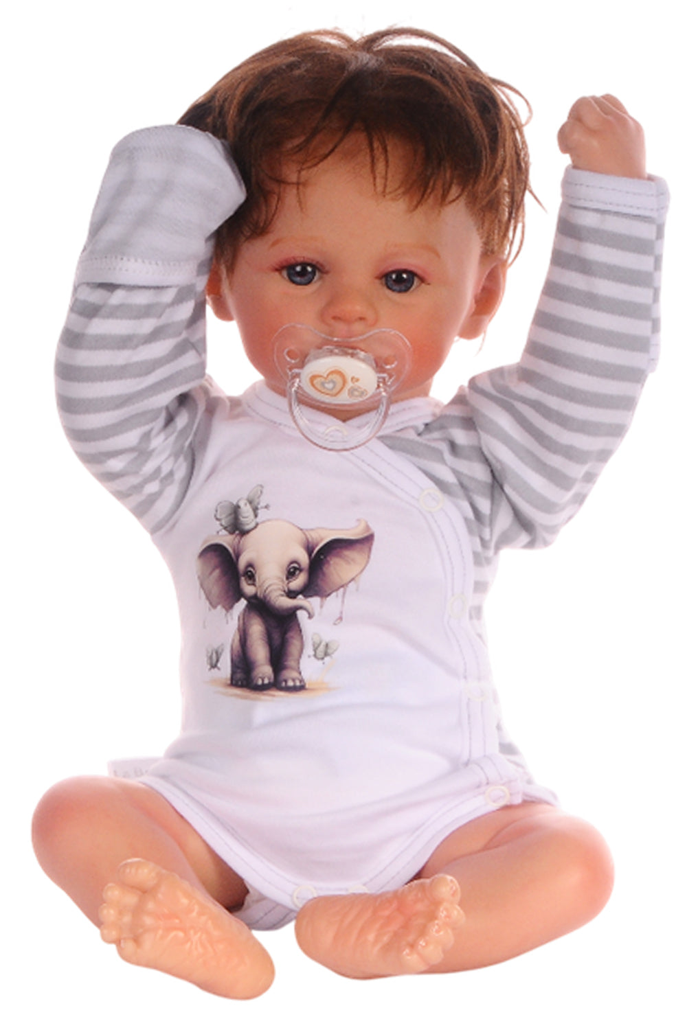 Baby Anzug Wickelbody Hose Mütze in Weiß mit Elefanten Aufdruck
