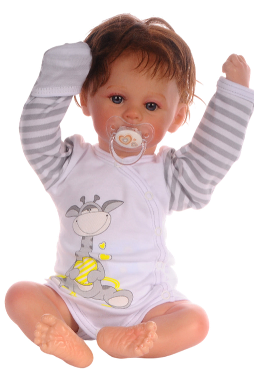 Baby Anzug Wickelbody Hose Mütze in Weiß mit Giraffen Aufdruck