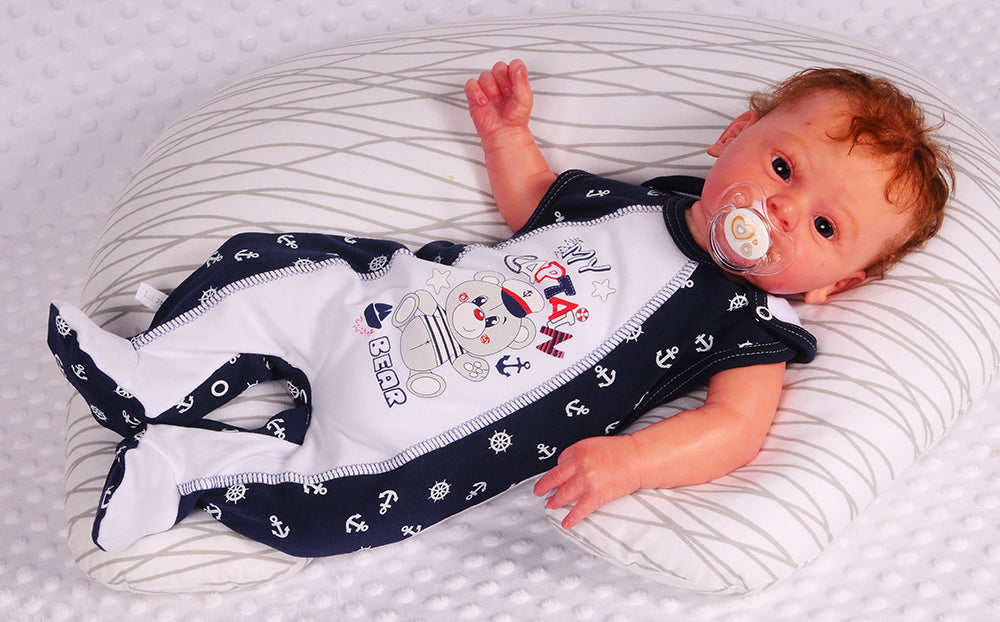 Strampler Mütze und Hemdchen Baby Anzug Erstligsset mit Anker Muster