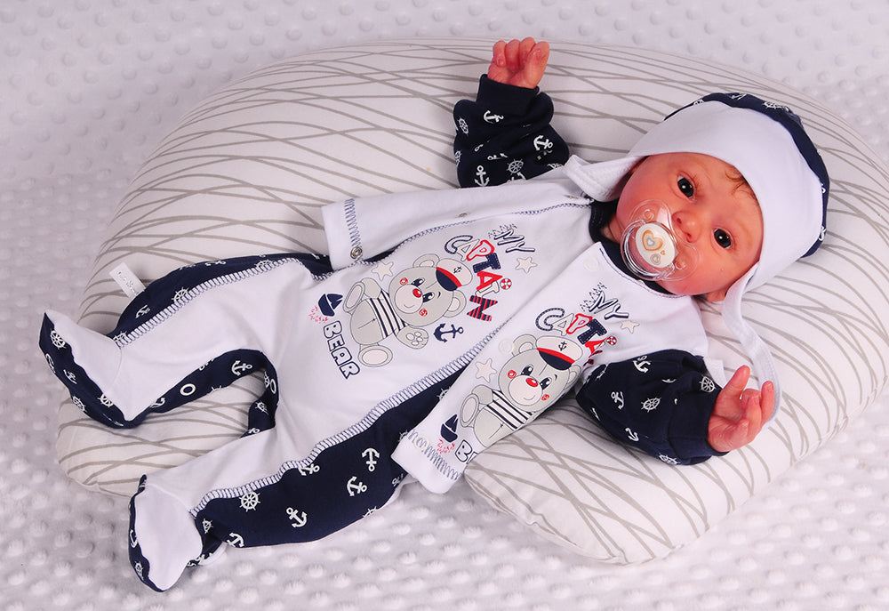 Strampler Mütze und Hemdchen Baby Anzug Erstligsset mit Anker Muster