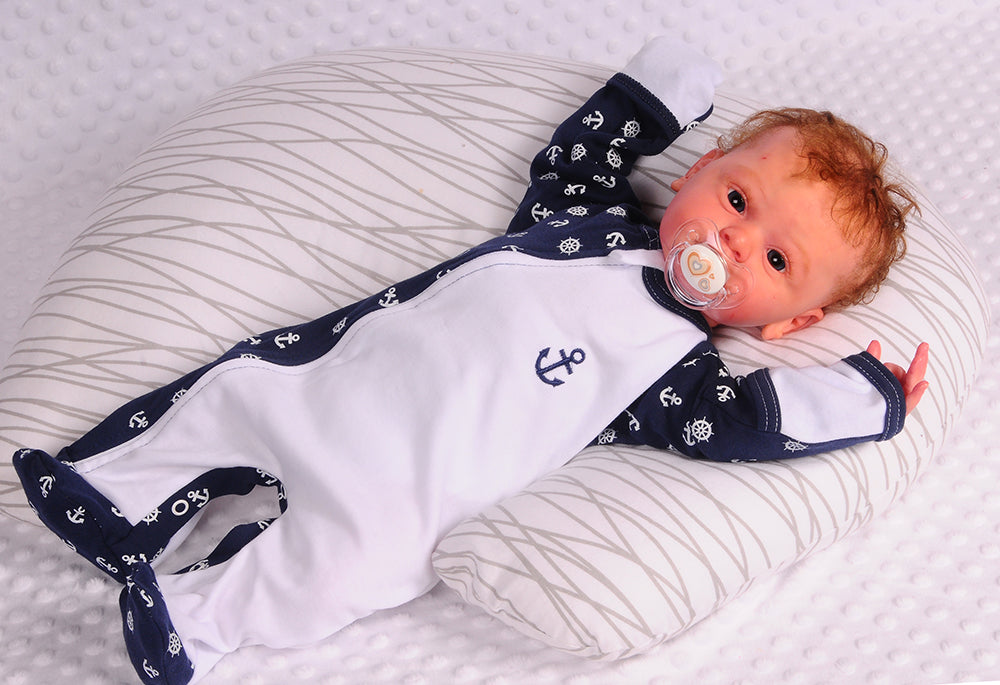 Baby Strampler Schlafanzug in weiß blau mit Anker Motiv