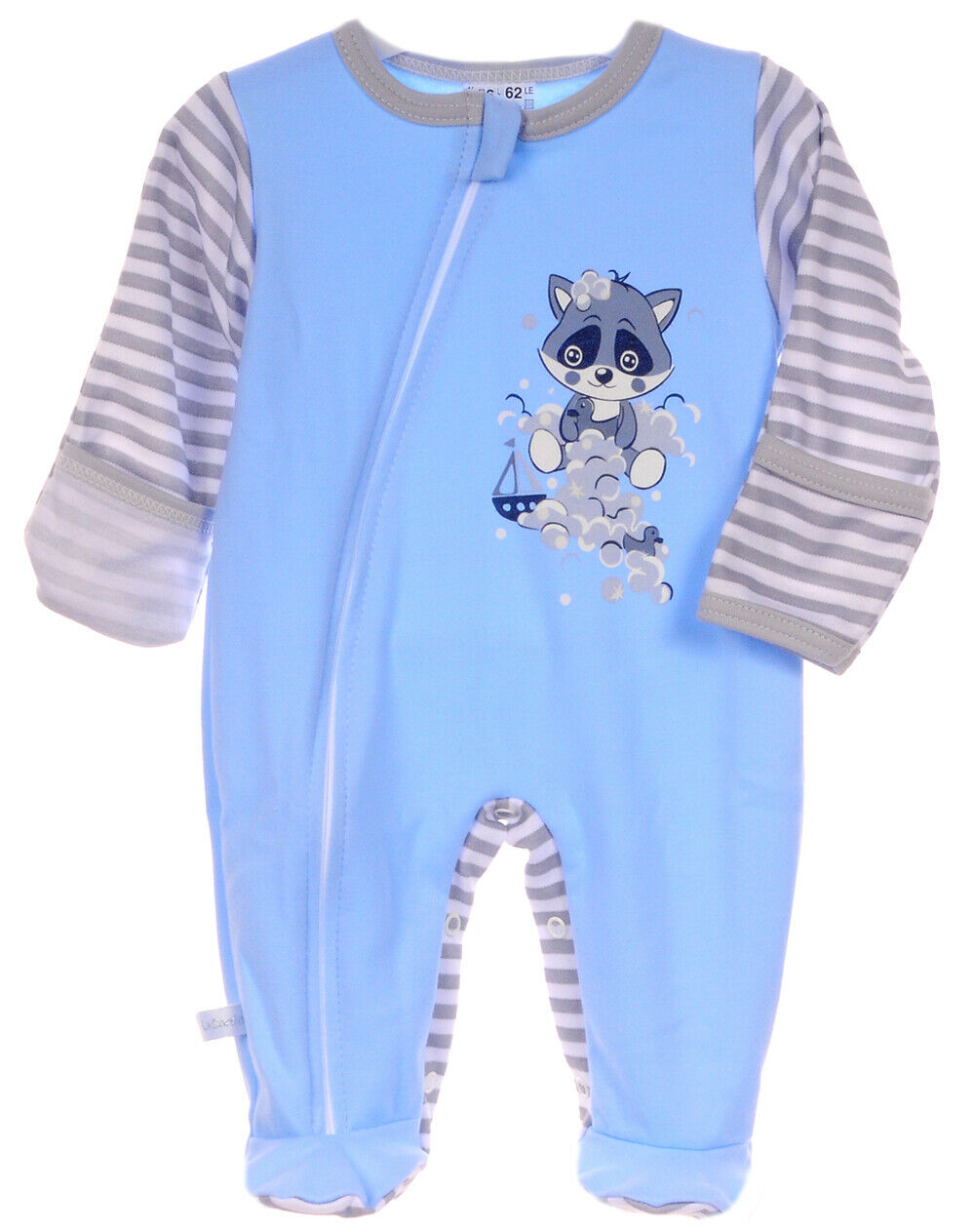 Baby Strampler Schlafanzug in Blau mit Waschbär Overall mit Kratzschutz