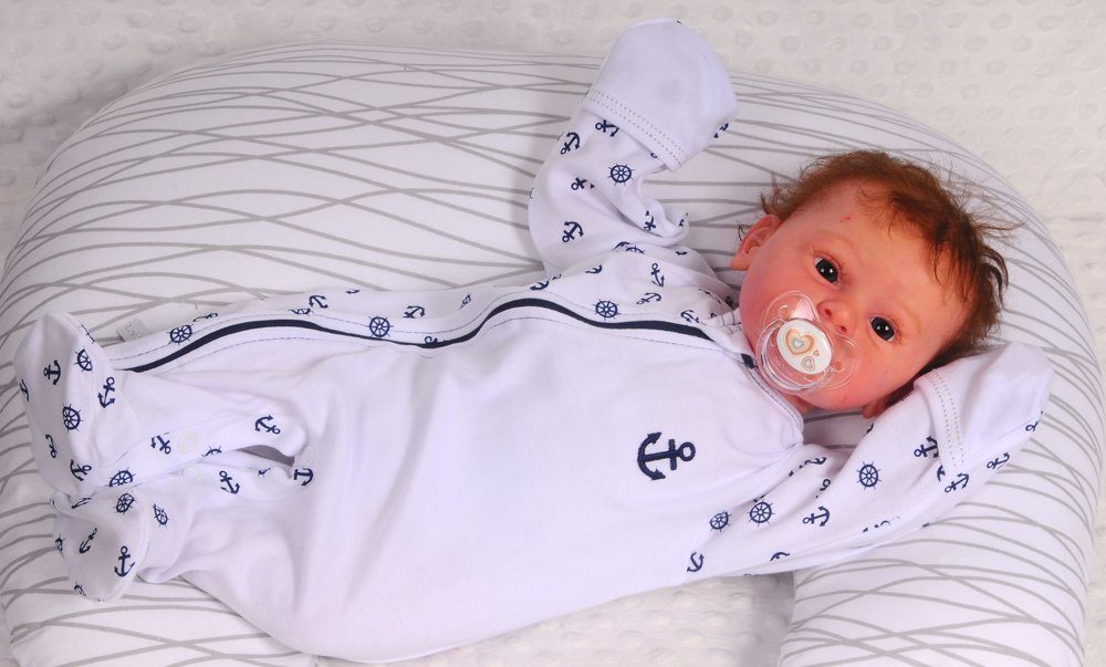 Baby Strampler Schlafanzug in Weiß mit Anker Muster