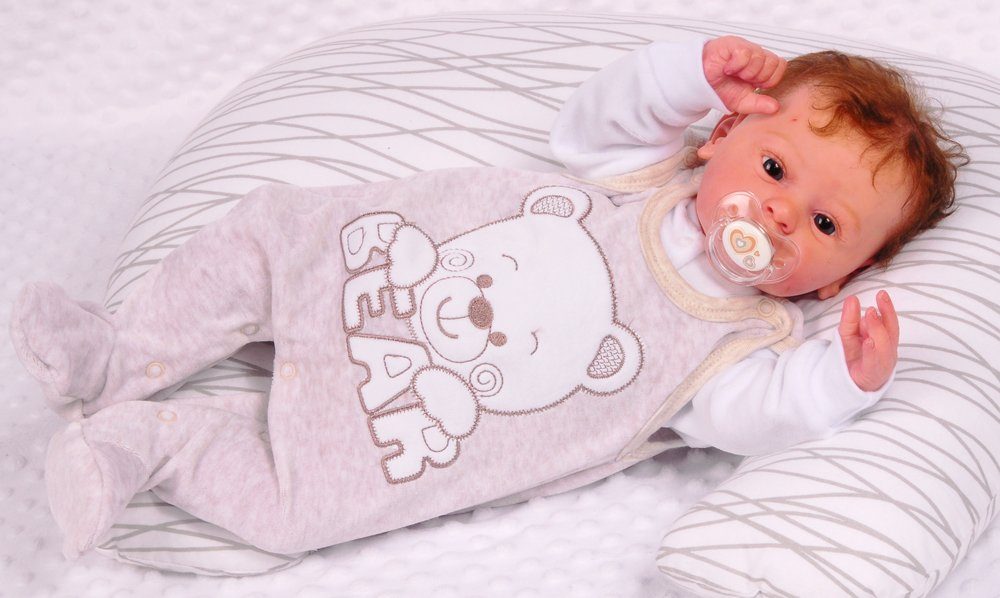 Strampler und Shirt Baby Anzug in Beige weiß aus Velours mit Bärchen