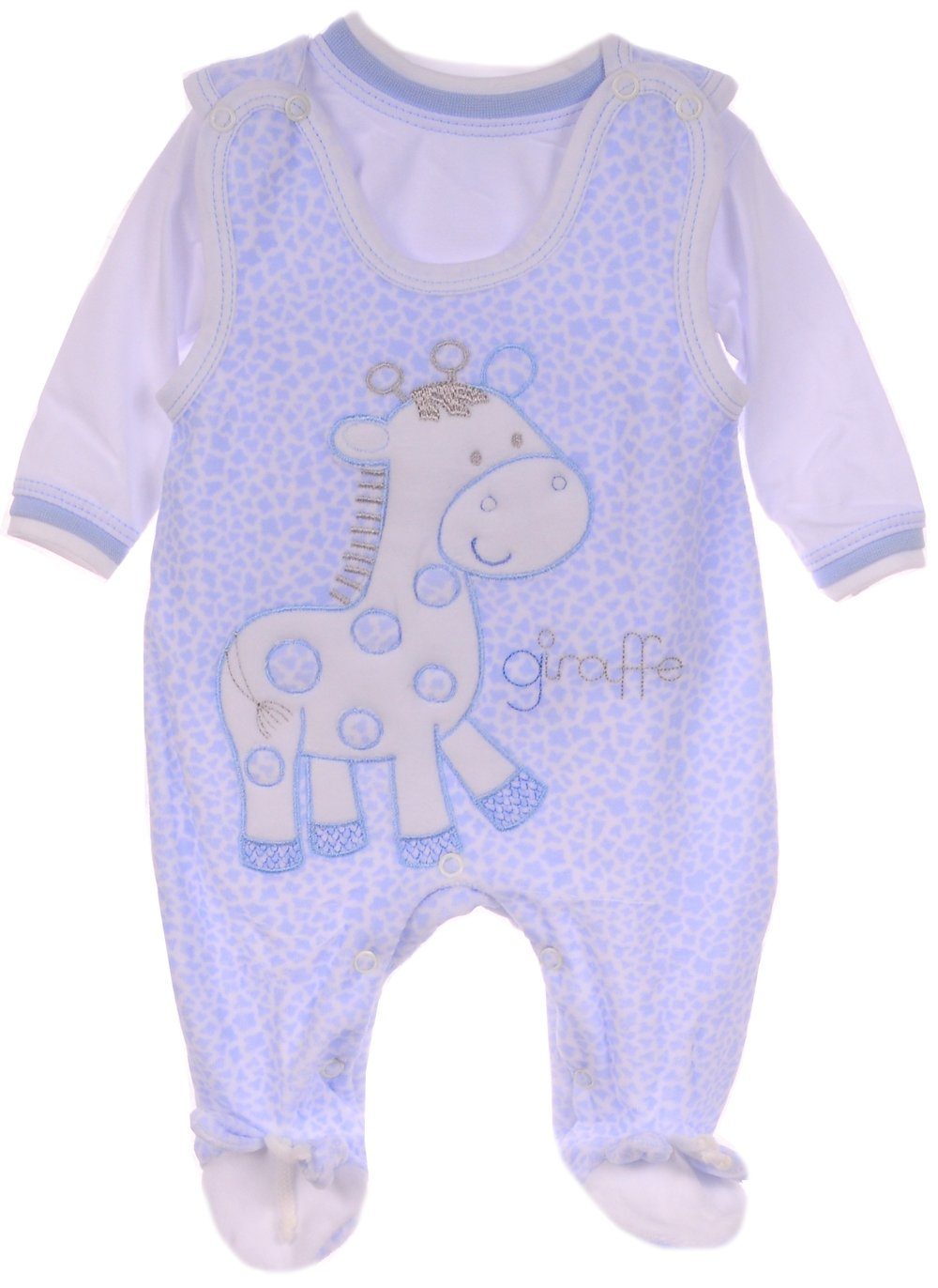 Strampler und Shirt Baby Anzug aus Velours in Blau mit Giraffen
