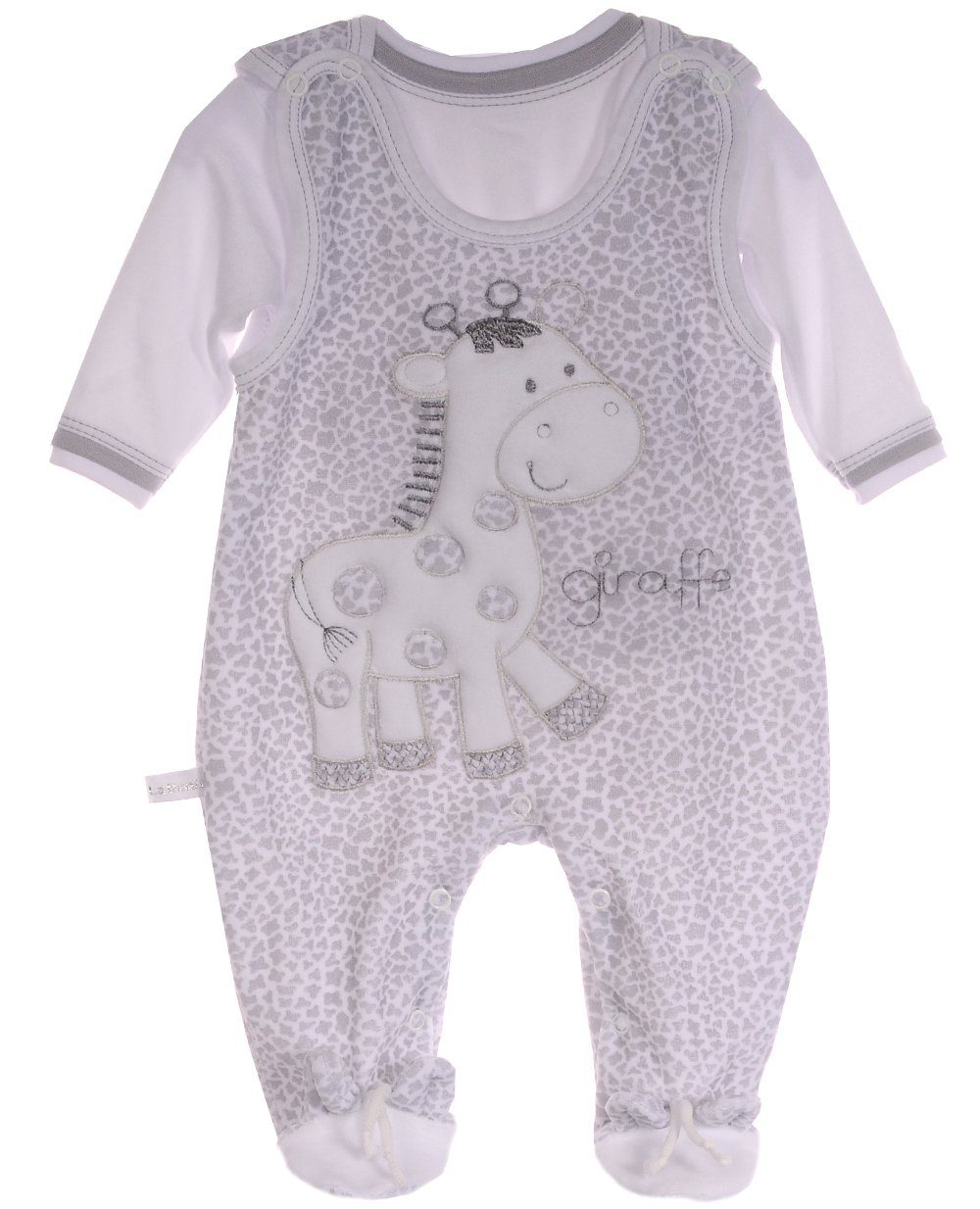 Strampler und Shirt Baby Anzug in Grau mit Giraffen aus Velours