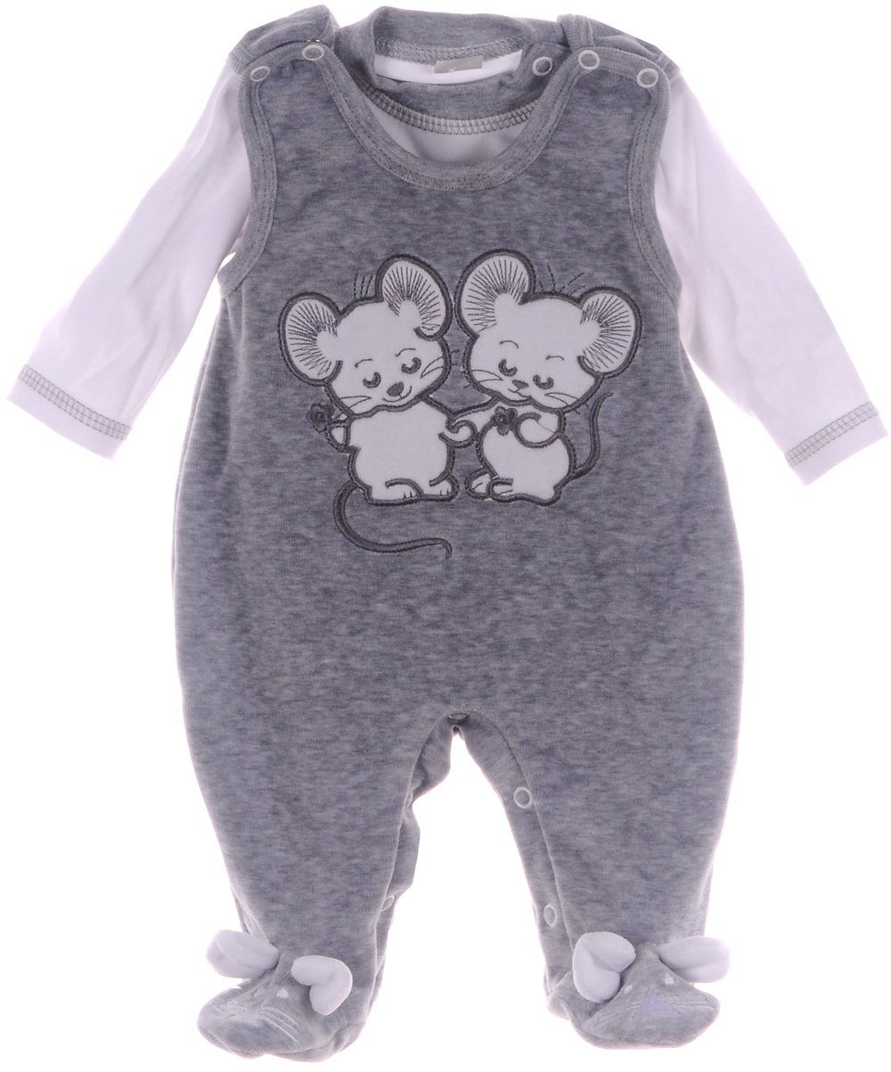 Strampler und Shirt Baby Anzug warm in Grau mit Mäuschen
