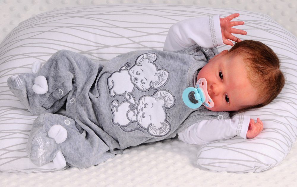 Strampler und Shirt Baby Anzug warm in Grau mit Mäuschen