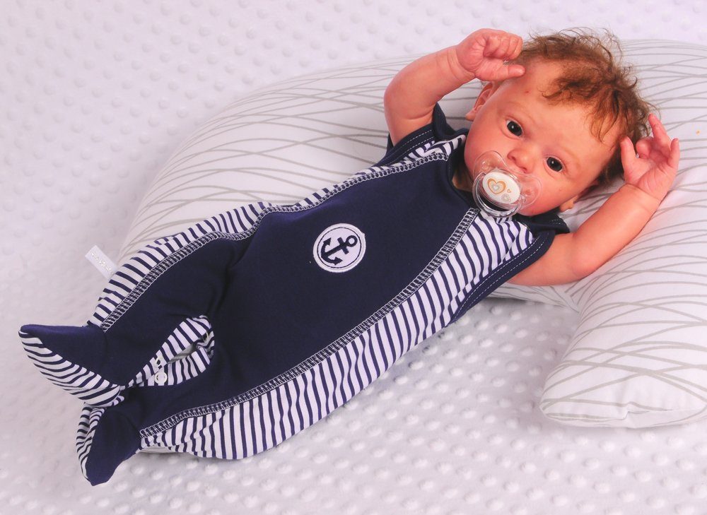 Strampler Mütze und Hemdchen Baby Anzug in Blau mit Anker