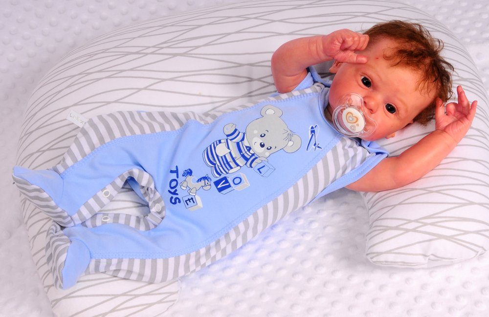 Strampler Mütze und Hemdchen Baby Anzug in Blau gestreift mit Bären