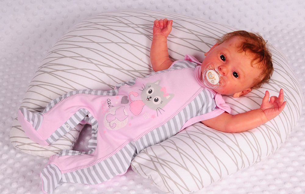 Strampler Mütze Hemdchen Baby Anzug in Rosa mit Katze