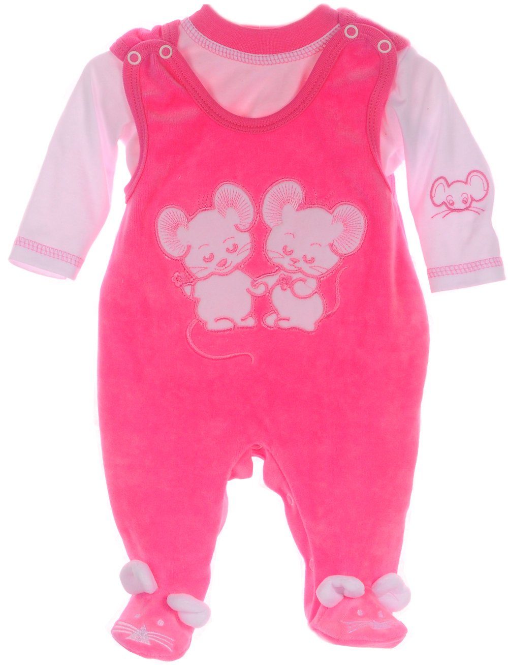 Strampler und Shirt Baby Anzug in Rosa mit Mäuschen