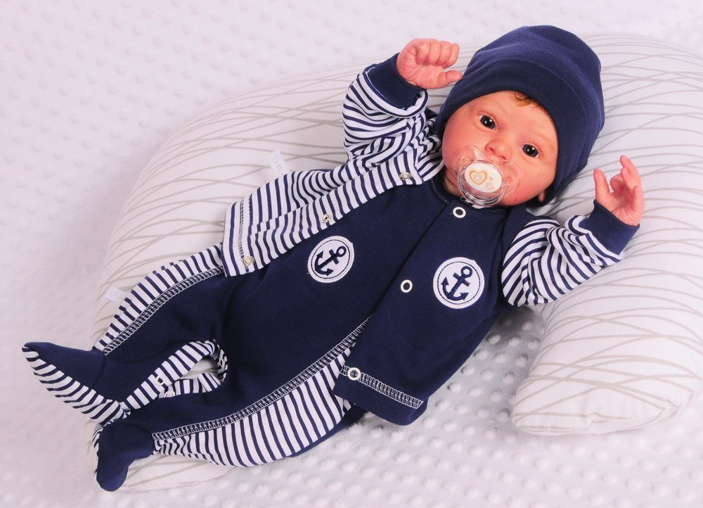 Strampler Mütze und Hemdchen Baby Anzug in Blau mit Anker