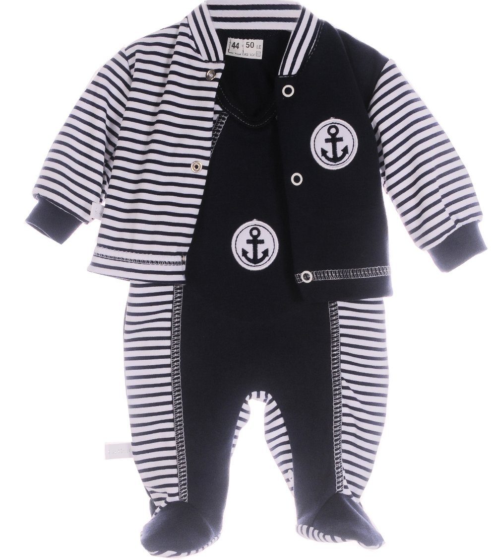 Strampler Mütze und Hemdchen Baby Anzug in Blau mit Anker