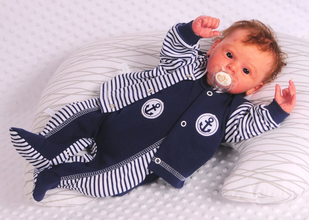 Strampler Mütze und Hemdchen Baby Anzug in Blau mit Anker